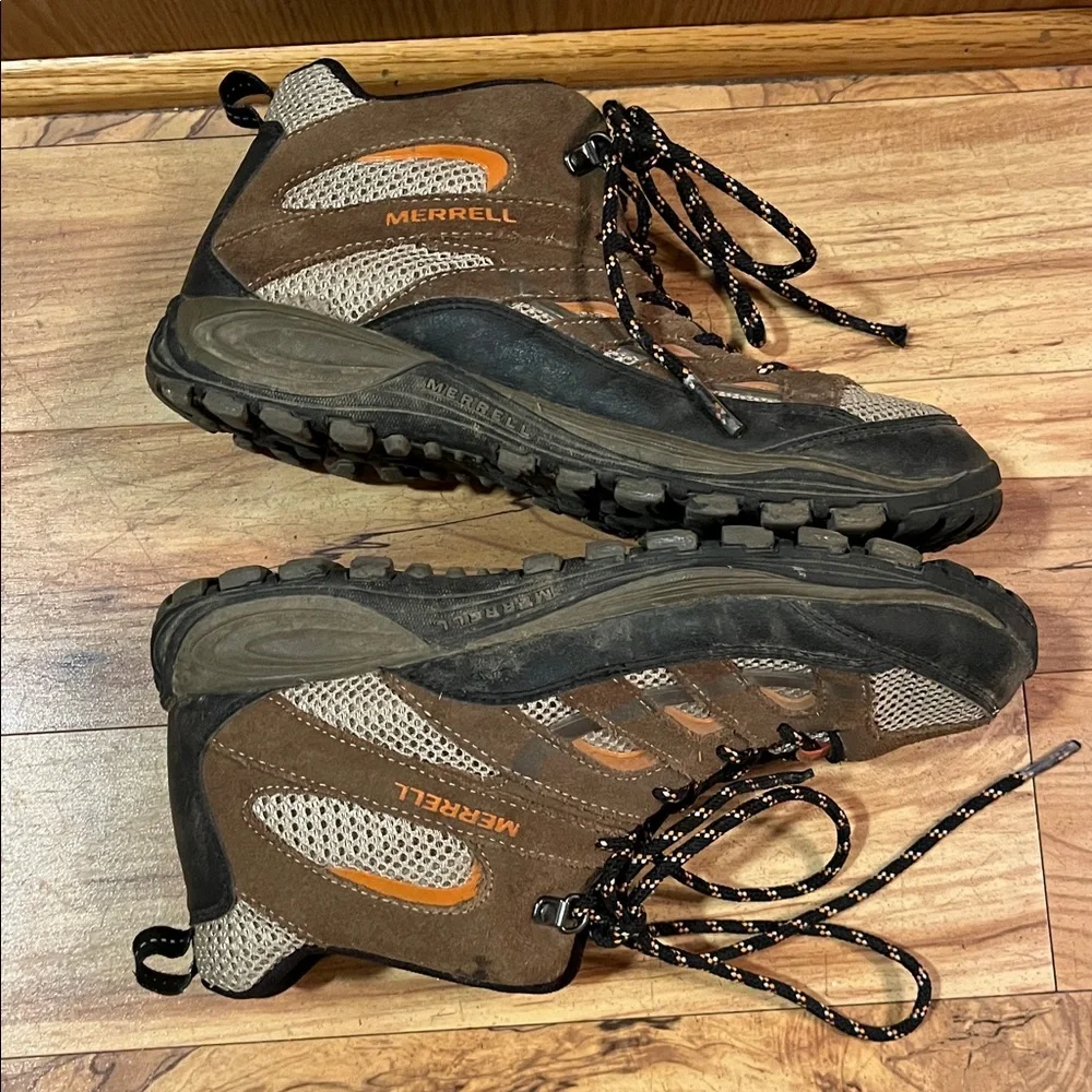 Merrell MOAB Mid hiker 6 youth suede leather walnut brown mesh lace hiking boots